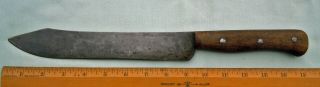 Old Forged Carbon Steel 9 " Blade Butcher Knife Wood Handle Full Tang No Marking