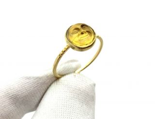 Antique Victorian 15ct Gold Yellow Frosted Glass Man In The Moon Ring Size – N/o