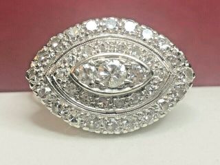 Antique Estate 14k White Gold Diamond Ring Art Deco Engagement Navette