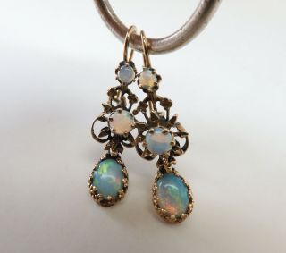 Antique Victorian 14k Gold Opal Earrings With Exquisite Opals & Kidney Wires