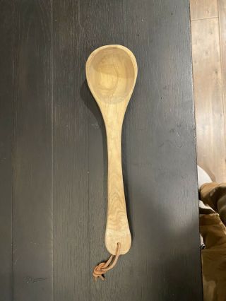Primitive Rustic Hand Carved Hand Made Long Wooden Spoon Ladle 12” Long