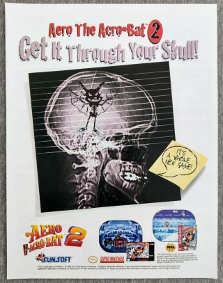 Aero The Acro - Bat 2 Snes Sega Genesis | 1995 Vintage Game Print Ad Poster Art