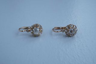 Antique Victorian 18k Gold Old Cut Diamonds Dormeuse Earrings