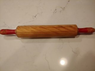 Vintage Solid Wood Wooden Red Handle Rolling Pin Kitchen Utensil