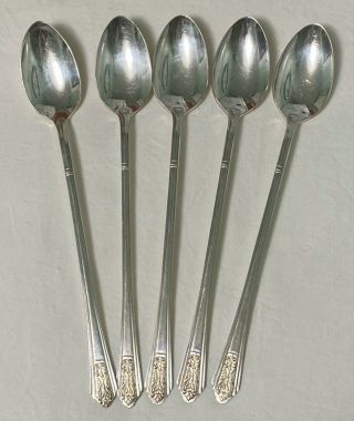 Five (5) 1935 Royal Saxony Silver Plate Ice Tea Cocktail Spoons 7 5/8 " Bar Mixer