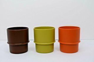 Vintage Tupperware Mugs Cups Set of 3 Orange,  Green,  & Brown Stackable 3