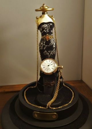 Antique Lady Waltham Pocket watch 10k GF case & Chain with Large Display Stand 2