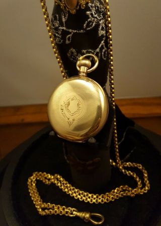 Antique Lady Waltham Pocket watch 10k GF case & Chain with Large Display Stand 5