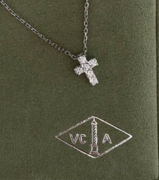 Authentic Van Cleef & Arpels Vca 18k Gold Diamond Cross Charm Pendant Necklace