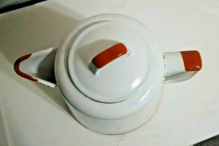 Vintage Enamel Ware White Red Coffee Pot Kettle Enamelware pot and lid teapot 2
