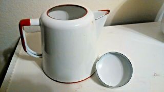 Vintage Enamel Ware White Red Coffee Pot Kettle Enamelware pot and lid teapot 3