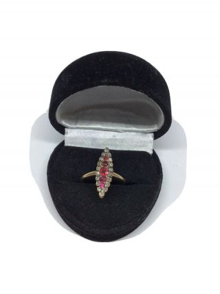 Charming Antique Victorian Navette Ruby - Diamond 10 K.  Y.  G Ring