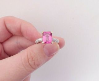 18ct Gold 1.  3/4ct Emerald Cut Pink Sapphire 60 Diamond Ring,