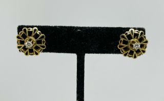 Antique Victorian 14k Yellow Gold Diamond Black Enamel Stud Earrings