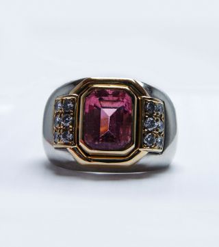 Vintage Pink Tourmaline Diamond Ring 18K White Gold Italy Heavy Estate 2
