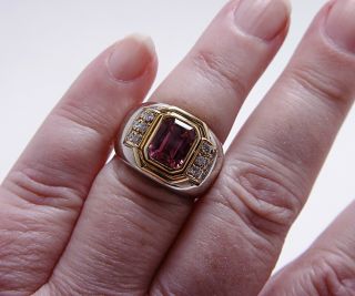Vintage Pink Tourmaline Diamond Ring 18K White Gold Italy Heavy Estate 3