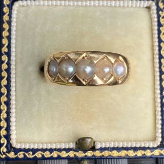 Antique,  Victorian 18ct,  18k,  750 Yellow Gold Natural Pearl Ring Circa 1890
