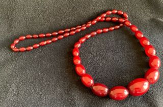 Antique Vintage Cherry Amber Bakelite Graduated Beaded Necklace 95 Grams 37 In
