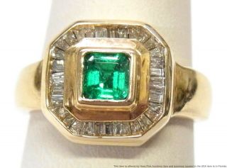 Gem Quality Natural Emerald 14k Gold Ring Diamonds Artist Signed Stunning Sz 7