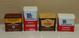 Vintage Metal Spice Tins Mccormick Safeway Mustard Thyme Cloves Curry