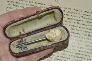 Art Deco Antique Victorian Silver 84 Memento Mori Skull Coffin Box Mourning Key