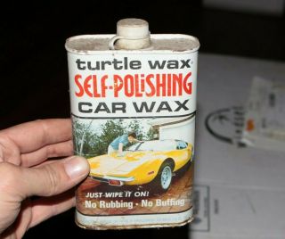 Vintage Turtle Wax Self Polishing Car Wax Tin Can Advertisement Garage Panteram7