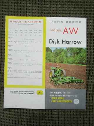 Brochure For John Deere Model Aw Disk Harrow