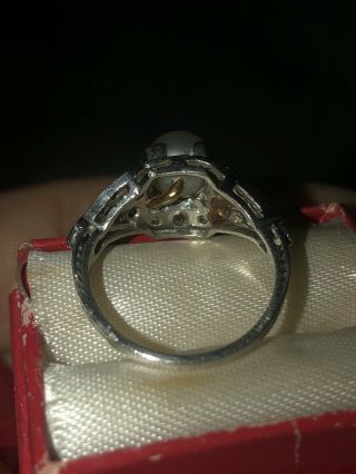 Antique Vintage Art Deco Pearl Diamond Engagement Ring Platinum Ring Size 5.  25 2