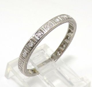 Vtg Antique Art Deco Diamond Eternity Platinum Band Ring Size 8.  5 Lja3