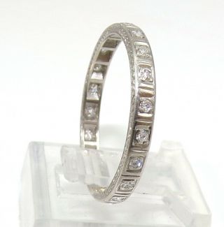 VTG Antique Art Deco Diamond Eternity Platinum Band Ring Size 8.  5 LJA3 2