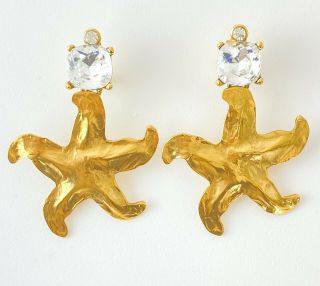 Auth Ysl Yves Saint Laurent Vintage Massive Star Earrings Swarovski Crystals