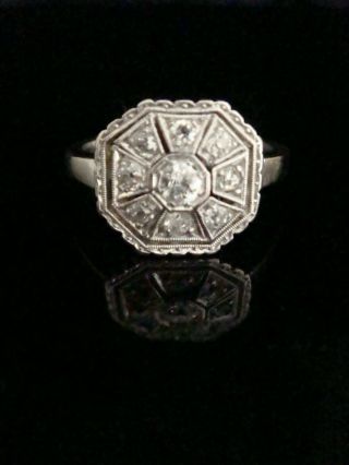 Antique French Edwardian 18ct White Gold Old Cut Diamond Pave Set Ring