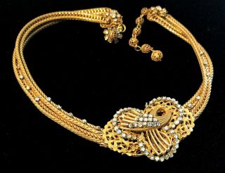 Rare Vintage Signed Miriam Haskell Goldtone Clear Rhinestone Statement Necklace