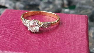 Art Deco Platinum And 18ct Yellow Gold 0.  66ct Solitaire Old Cut Diamond Ring