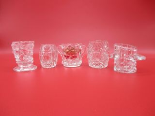 Set Of 5 Vintage Glass Toothpick Holders Clear Cut / Etched / Pressed