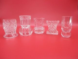 Set Of 5 Vintage Glass Toothpick Holders Clear Etched / Cut / Pressed