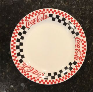 Set Of 4 Coca Cola Salad/dessert Plates By Gibson 1996 Red Black Checkered 8 "