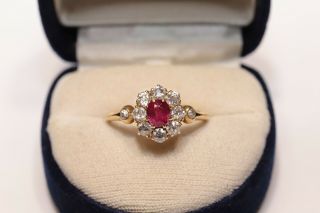 Antique Victorian 14k Gold Natural Diamond And Ruby Decorated Ring