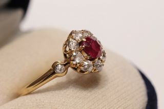 ANTIQUE VICTORIAN 14K GOLD NATURAL DIAMOND AND RUBY DECORATED RING 2
