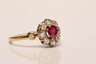 ANTIQUE VICTORIAN 14K GOLD NATURAL DIAMOND AND RUBY DECORATED RING 4