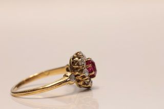ANTIQUE VICTORIAN 14K GOLD NATURAL DIAMOND AND RUBY DECORATED RING 6