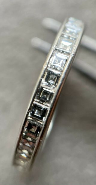 Art Deco Platinum Carre Cut Diamond Eternity Band 1.  6cttw 2