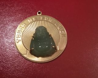 14k Vintage Jade Buddah Charm On Gold Disc 14.  1 Grams