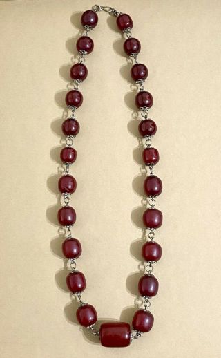 Rare Huge Vintage Art Deco Cherry Amber Bakelite Bead Necklace - 79 Grams