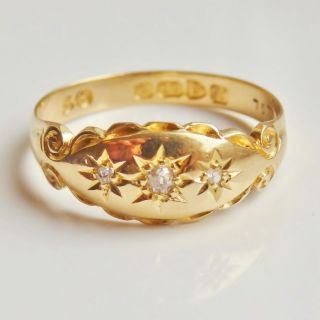 Stunning Antique Edwardian 18ct Gold Diamond Trilogy Ring C1908; Uk Size 