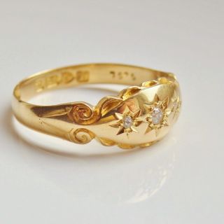 Stunning Antique Edwardian 18ct Gold Diamond Trilogy Ring c1908; UK Size ' M ' 2