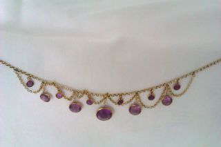 Extremely Rare 9ct Gold & Amethyst Victorian Fringe Necklace Circa 1886