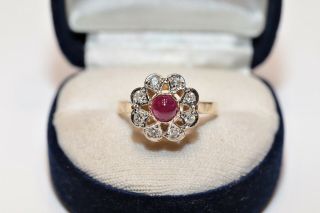 Antique Russian 14k Gold Natural Diamond And Ruby Decorated Pretty Ring