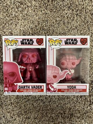 Funko Pop Figures Nib Star Wars Valentines Pink Darth Vader 417 & Yoda 421