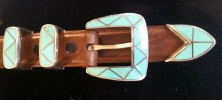 Douglas Magnus Santa Fe Heartline Sterling Silver Turquoise Belt Buckle 4 Pc Set